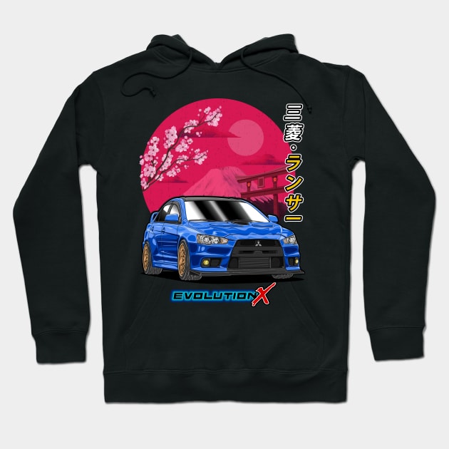 Nippon JDM Blue Mitsubishi Lancer Evolution X Hoodie by Guyvit